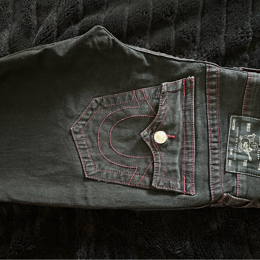 True Religion Black Jeans with Red Accents